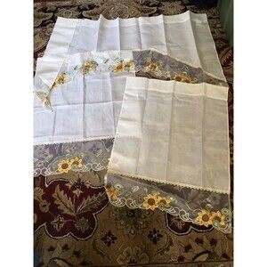 Smiling Home Curtain 3 Pc Set Small Window 30” And  Valance 60” Yellow Flower